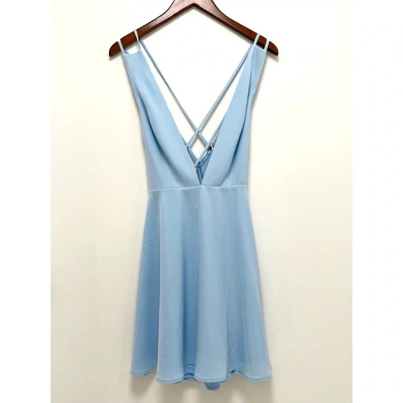 By the Way Sammie V-Neck Skater Dress Open Back Straps Light Blue Size S Revolve - Picture 3 of 11